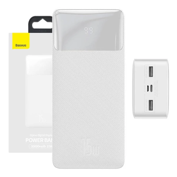 Baseus Bipow 30000mAh 2xUSB + USB-C 15W Power Bank - fehér