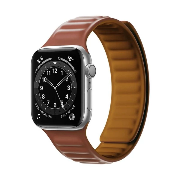 Mágneses okosóra szíj - Apple Watch 7/8 45mm - barna - mustársárga