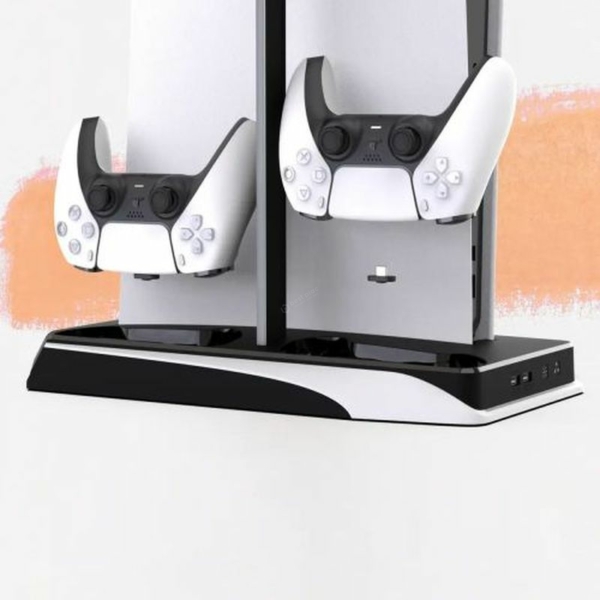 Honcam Gaming PS5 RGB hűtő állvány, fejhallgató áttvány + Dualsense töltő állomás - fekete-fehér