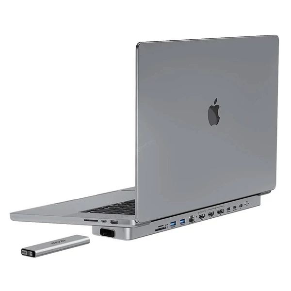 INVZI MagHub 12 a 2-ben USB-C MacBook Pro 13" / 14" dokkoló állomás M.2 SATA SSD hellyel - szürke