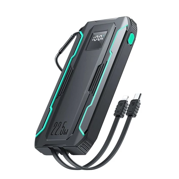 Joyroom JR-L017 22,5W 10000mAh PowerBank beépített USB-C + Lightning kábellel - fekete