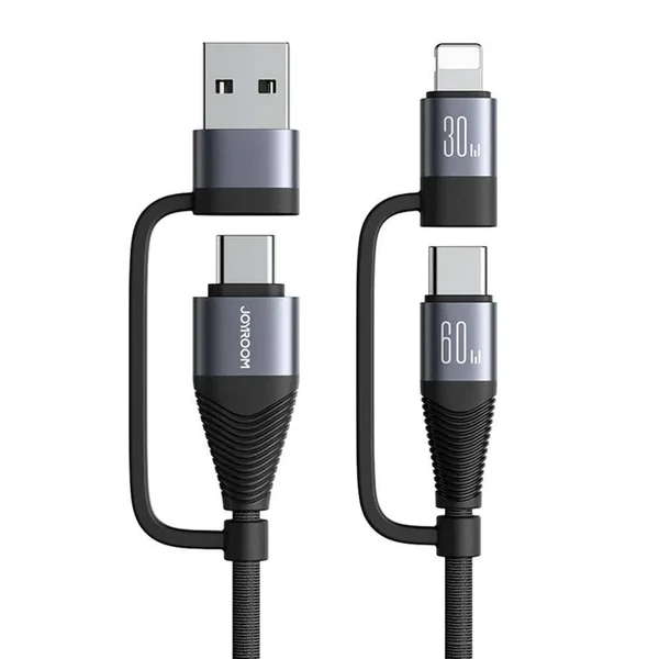 Joyroom SA37-2T2 4 az 1-ben USB / USB-C - USB-C / Lightning 1A 60W 1,2m kábel - fekete