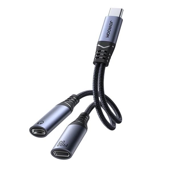 Joyroom SY-C03 USB-C - 2xUSB-C DAC audio és töltés elosztó adapter - fekete