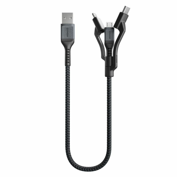 Nomad Kevlar 3-az-1-ben USB - USB-C + Lightning + Micro-USB 0,3m kábel - fekete