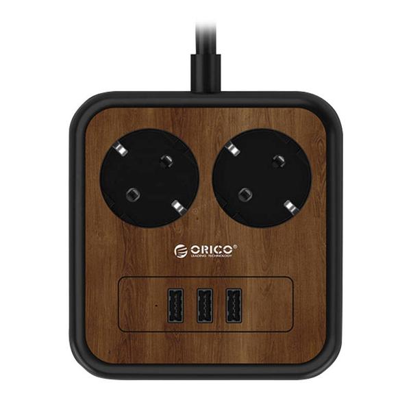 Orico 3xUSB 2,4A + 2db aljzat 1,4m hálózati elosztó - fekete-barna