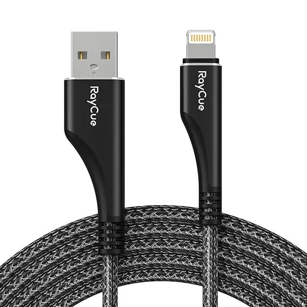 RayCue CA01 USB - Lightning 1,2m 2,4A sodrott kábel - fekete-szürke