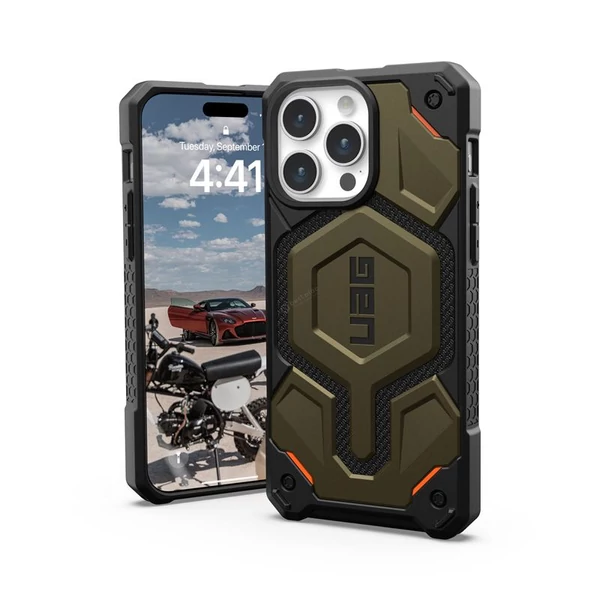 UAG Monarch Pro MagSafe Kevlar Element Green - Apple iPhone 15 Pro Max - fekete-zöld