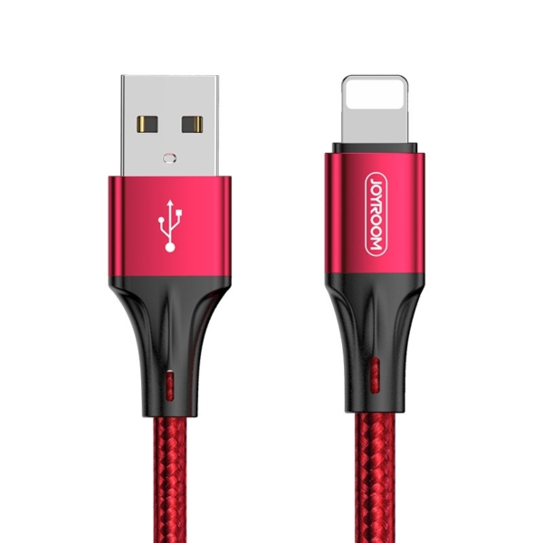 Joyroom USB - Lightning 3A 1,5m szövet sodrott kábel - piros