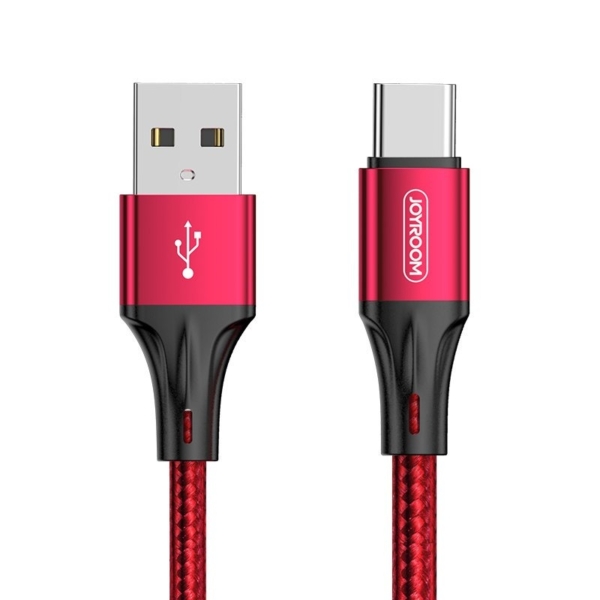 Joyroom USB - USB Type C 3A 0,2m szövött kábel - piros