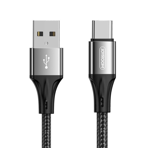 Joyroom USB - USB Type-C 3A 0,2m szövött kábel - fekete