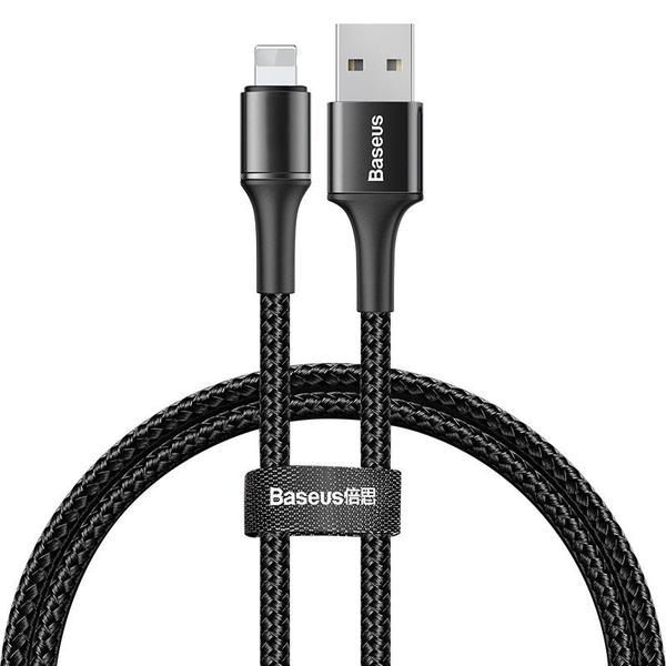 Baseus Lightning kábel, Halo, változó színű töltés/státusz-jelző LED, 2.4A, 0.5m - fekete