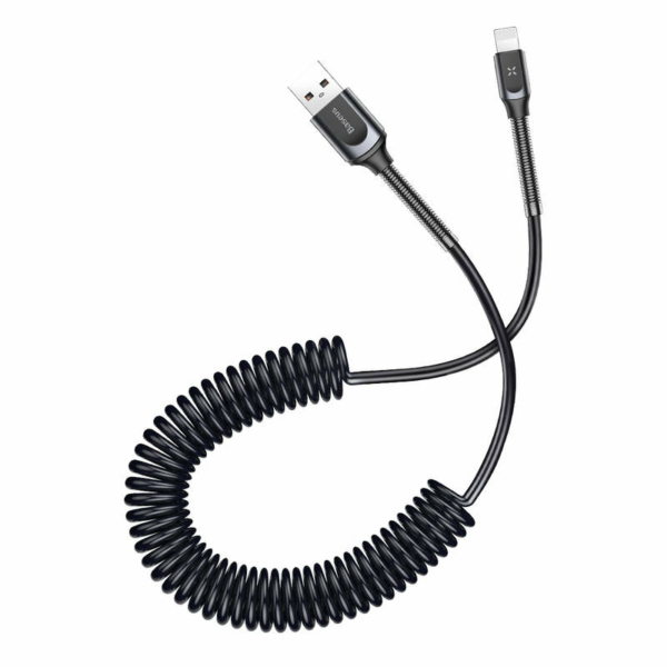 Baseus Double Spring USB - Lightning 2A 1,2m spirál kábel törésgátlóval - sötétszürke