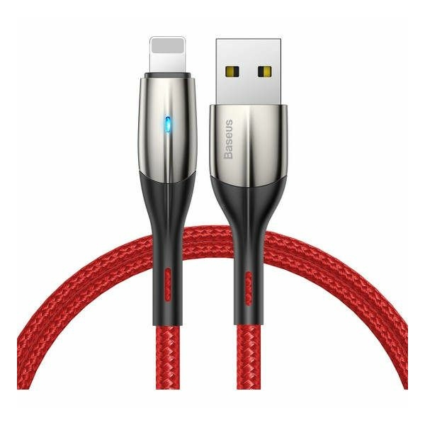Baseus Horizontal USB - Lightning kábel jelzőfénnyel 2,4A 0,5m - piros