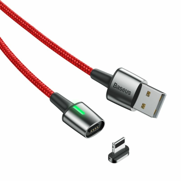 Baseus Magnetic Zinc USB - Lightning 2,4A 1m mágneses szövet kábel - piros