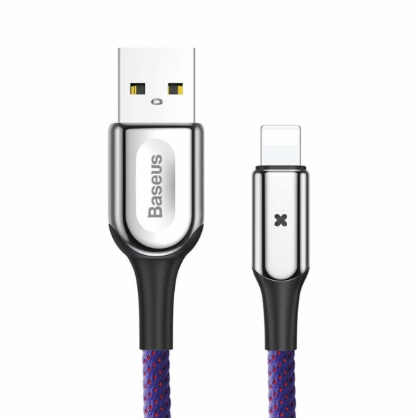Baseus X-type USB - Lightning 2,4A 0,5m kábel jelzőfénnyel - lila