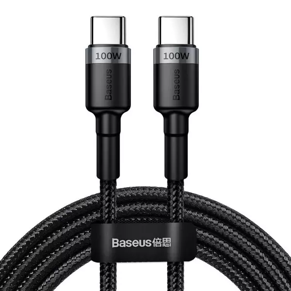 Baseus Cafule USB Type-C - USB Type-C PD2.0 100W 20V 5A 2m szövet sodrott kábel gyorstöltéshez- fekete-szürke