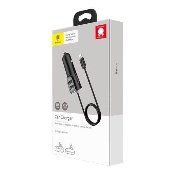 Baseus autós töltő Energy Station extra Dual USB beépített Lightning kábellel 5,5A 1m fekete