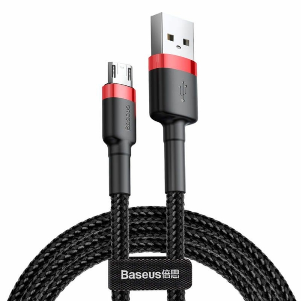 Baseus Cafule USB - micro-USB 2,4A 0,5m szövet sordott kábel  - piros-fekete