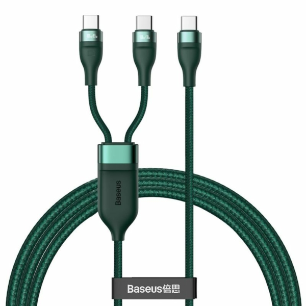 Baseus Flash Series USB Type-C - 2xUSB Type-C 100W 1,5m kábel gyors töltéshez - zöld