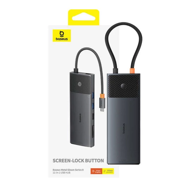 Baseus Metal Gleam II 11 az 1-ben USB-C - 2xHDMI + DP + 4xUSB + USB-C PD + LAN + kártyaolvasó