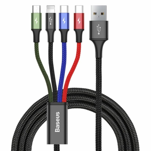 Baseus Rapid Series 4 az 1-ben USB - Lightning + 2xUSB Type-C + micro-USB 3,5A 1,2m kábel - fekete