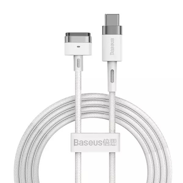 Baseus Zinc Mágneses USB Type-C - Apple MacBook MagSafe 1 T-Shaped fonott tápkábel 60W 2m - fehér