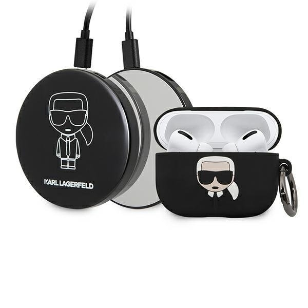Karl Lagerfeld AirPods Pro szilikon tok + 3000 mAh Power Bank Ikonik - fekete