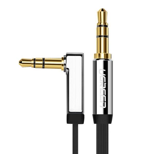 Ugreen AUX 3,5mm jack flat 5m lapos derékszügű kábel - ezüst-fekete
