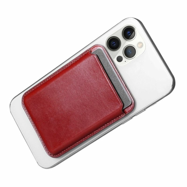 iCarer Leather Magnetic Card Wallet MagSafe bőr kártyatartó - piros
