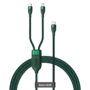 Kép 1/11 - Baseus Flash 2-az-1-ben USB-C - USB-C + Lightning PD QC 100W 1,2m kábel - zöld