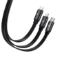 Kép 6/16 - Baseus Traction USB-C - micro-USB + Lightning + USB-C 100W 1,7m feltekerhető lapos kábel - fekete