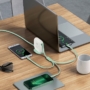 Kép 7/16 - Baseus Traction USB-C - micro-USB + Lightning + USB-C 100W 1,7m feltekerhető lapos kábel - zöld-fehér