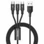 Kép 1/6 - Baseus Rapid Series 3 az 1-ben USB - micro-USB + USB-C + Lightning 3,5A 1,2m kábel - fekete