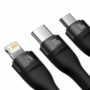 Kép 3/4 - Baseus Flash 3 az 1-ben USB - USB-C + micro-USB + Lightning 100W 1,2m kábel - szürke-fekete