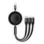 Kép 1/3 - Baseus Bright Mirror 3 3 az 1-ben USB-C - micro-USB + Lightning + USB-C 66W 2A 1,1 m feltekerhető lapos kábel - fekete