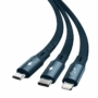 Kép 3/4 - Baseus Bright Mirror 3 az 1-ben USB - micro-USB / Lightning / USB-C 3,5A 1,2m feltekerhető lapos kábel - sötétkék