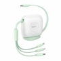 Kép 1/4 - Baseus Traction USB-C - micro-USB + Lightning + USB-C 100W 1,7m feltekerhető lapos kábel - zöld-fehér