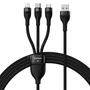 Kép 1/4 - Baseus Flash 3 az 1-ben USB - USB-C + micro-USB + Lightning 100W 1,2m kábel - szürke-fekete