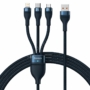 Kép 1/4 - Baseus Flash 3 az 1-ben USB - USB-C + micro-USB + Lightning 100W 1,2m kábel - kék-fekete