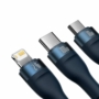 Kép 2/4 - Baseus Flash 3 az 1-ben USB - USB-C + micro-USB + Lightning 100W 1,2m kábel - kék-fekete