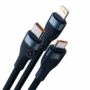 Kép 3/4 - Baseus Flash 3 az 1-ben USB - USB-C + micro-USB + Lightning 100W 1,2m kábel - kék-fekete