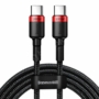Kép 1/4 - Baseus Cafule USB Type-C - USB Type-C PD2.0 100W 20V 5A 2m szövet sodrott kábel gyorstöltéshez - fekete-piros