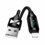 Kép 1/6 - Wozinsky WUALC2 USB - Lightning  2,4A 2m kábel kijelzővel - fekete