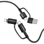 Kép 1/8 - Joyroom 4az1-ben  USB Type-C / USB - USB Type-C / Lightning PD 3A 60W 1,2m kábel - fekete