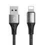 Kép 1/8 - Joyroom USB - Lightning 3A 1,5m szövet sodrott kábel - fekete