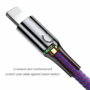 Kép 4/8 - Baseus C-shaped USB - Lightning 2,4A 1m kábel töltést jelző fénnyel és automatikus töltés leállítással - lila
