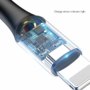 Kép 7/8 - Baseus X-type USB - Lightning 2A 0,5m szövet kábel jelzőfénnyel - fekete