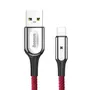 Kép 1/8 - Baseus X-type USB - Lightning 2,4A 0,5m szövet kábel jelzőfénnyel - piros