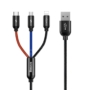Kép 1/14 - Baseus Three Primary Colors Micro-USB + USB Type-C + Lightning 3,5A 1,2m kábel fekete