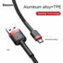 Kép 4/10 - Baseus Cafule USB - micro-USB 2,4A 0,5m szövet sordott kábel  - piros-fekete